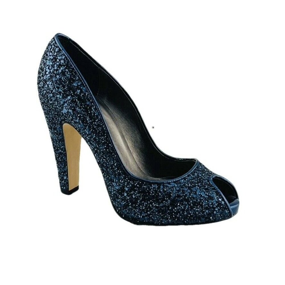 Dune Womens Black Glitter Peep Toe High Heel Pumps Size 39 EU 8.5 US